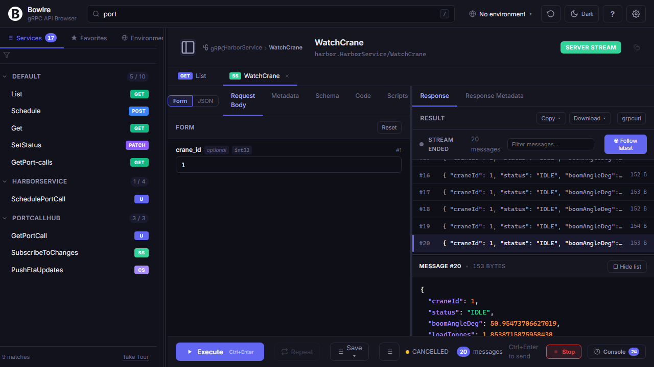 Recording manager — timeline of captured calls with per-step pass/fail markers