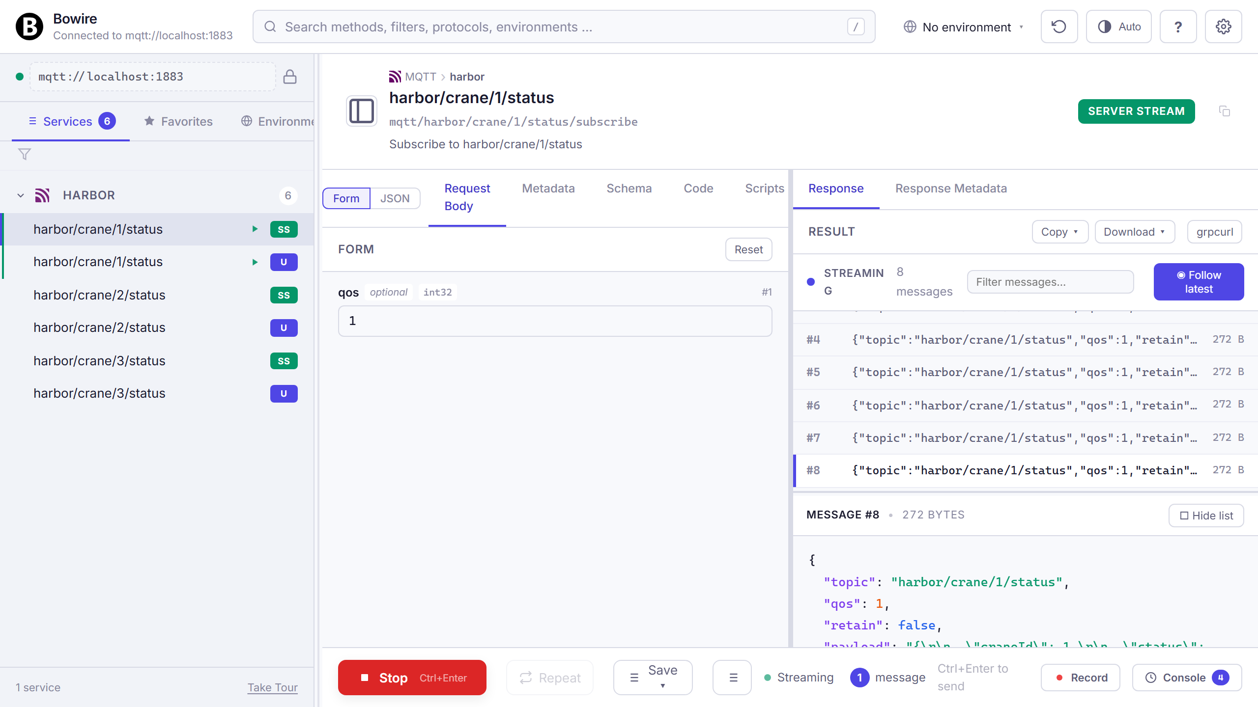 MQTT subscribe stream with retained message inspection