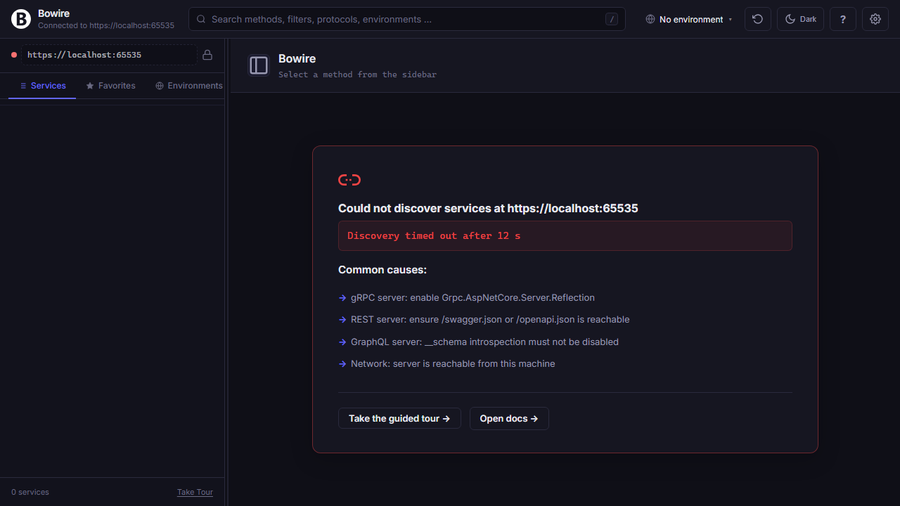 Discovery failed against unreachable server