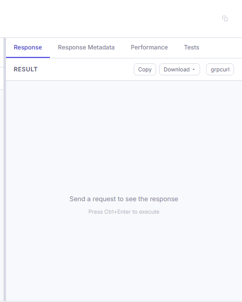 Bowire response pane — Result, Response Metadata, Performance, and Tests tabs above the response body
